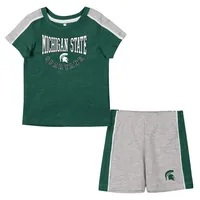 Ensemble t-shirt et short Norman Spartans de l'État du Michigan pour bébé Colosseum vert/gris chiné