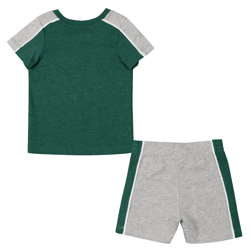 Ensemble t-shirt et short Norman Spartans de l'État du Michigan pour bébé Colosseum vert/gris chiné