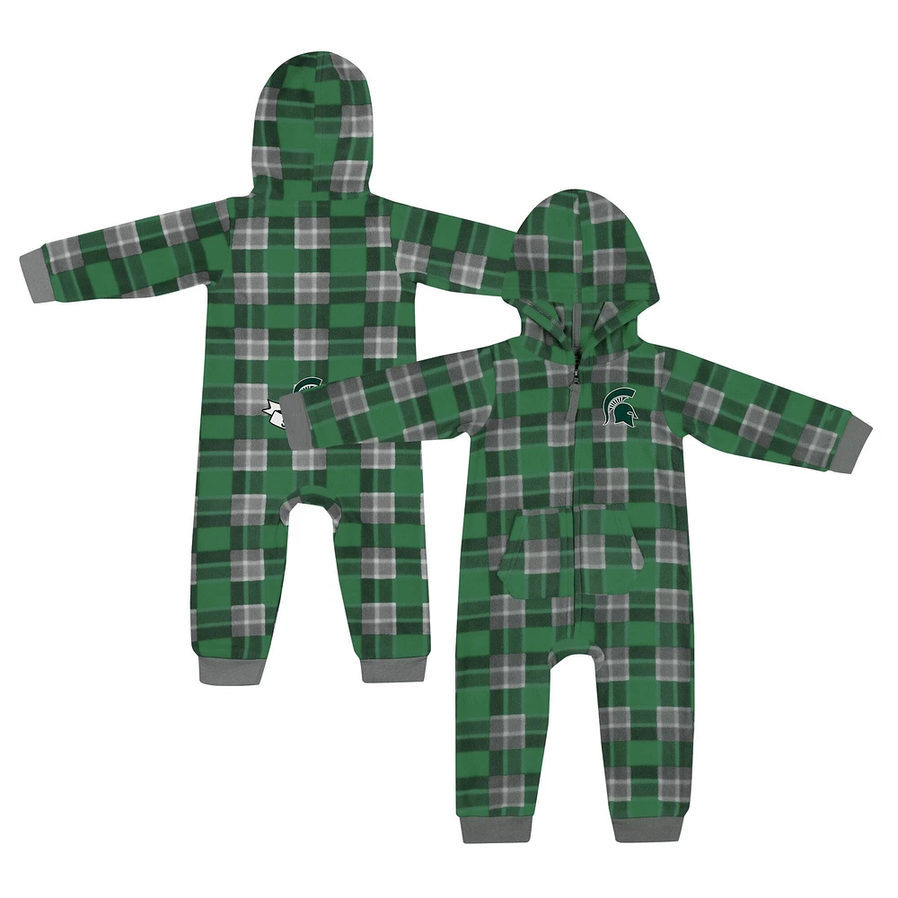 Infant Colosseum  Green Michigan State Spartans Full-Zip Plaid Hoodie Long Sleeve Jumper