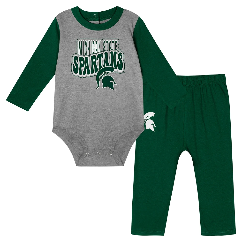 Infant Hunter Green Michigan State Spartans Double Up Long Sleeve Bodysuit & Pant Set