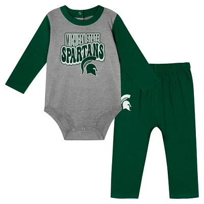 Ensemble body et pantalon à manches longues pour bébé Hunter Green Michigan State Spartans Double Up