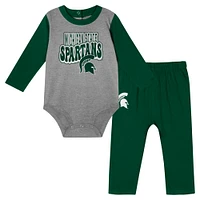 Ensemble body et pantalon à manches longues pour bébé Hunter Green Michigan State Spartans Double Up