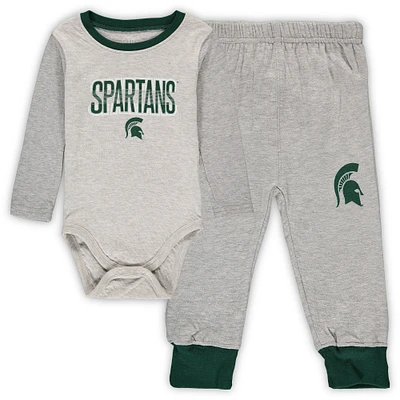 Ensemble body et pantalon à manches longues Wes & Willy gris chiné/vert Michigan State Spartans Jie pour bébé