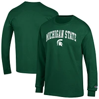 T-shirt à manches longues vert champion pour homme avec logo Arch Over des Spartans de l'État du Michigan