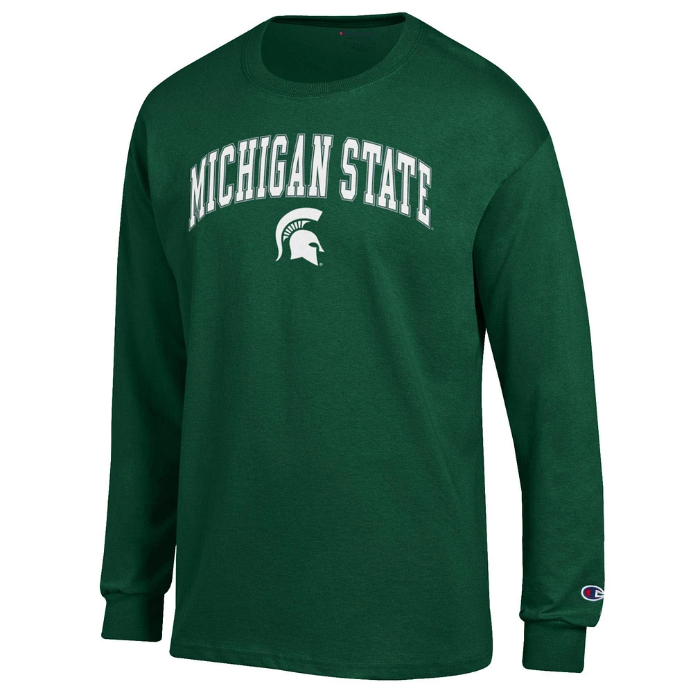 T-shirt à manches longues vert champion pour homme avec logo Arch Over des Spartans de l'État du Michigan