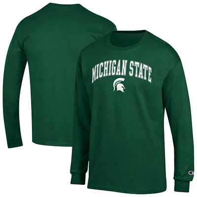 T-shirt à manches longues vert champion pour homme avec logo Arch Over des Spartans de l'État du Michigan