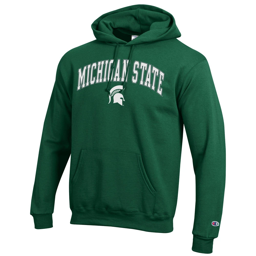 Sweat à capuche vert champion pour homme avec logo Arch Over des Spartans de l'État du Michigan