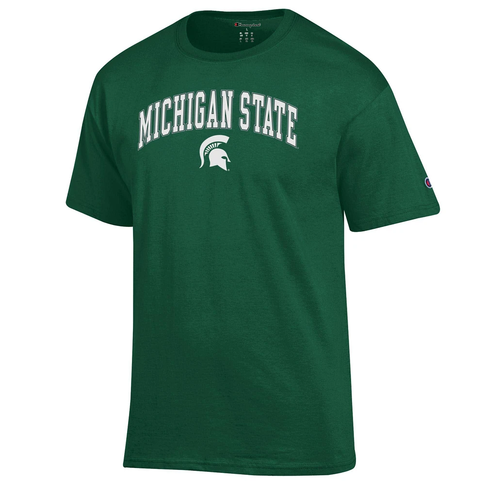 T-shirt vert champion pour homme avec logo Arch Over des Spartans de l'État du Michigan