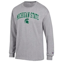 Men's Champion  Heather Gray Michigan State Spartans Arch Over Logo Long Sleeve T-Shirt