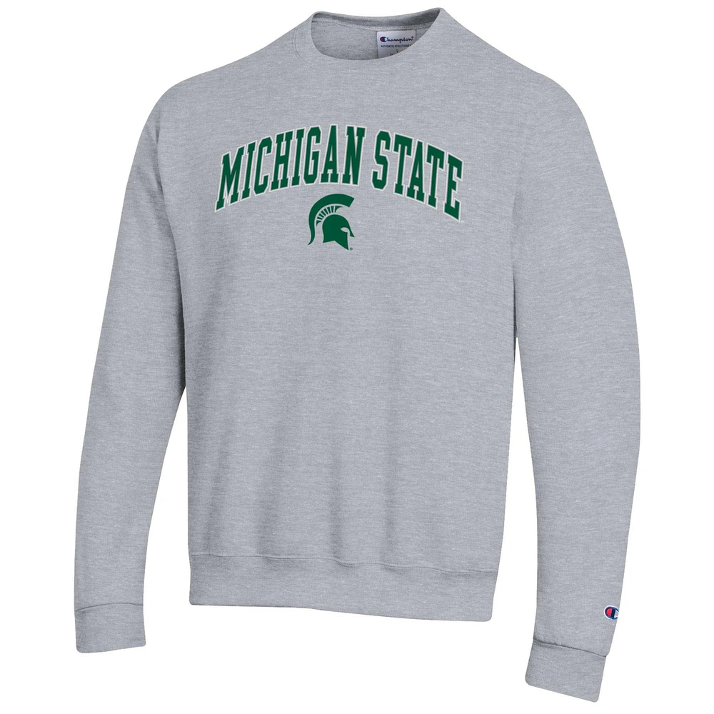 Men's Champion  Heather Gray Michigan State Spartans Arch Over Logo Pullover Sweatshirt