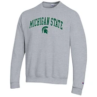 Men's Champion  Heather Gray Michigan State Spartans Arch Over Logo Pullover Sweatshirt