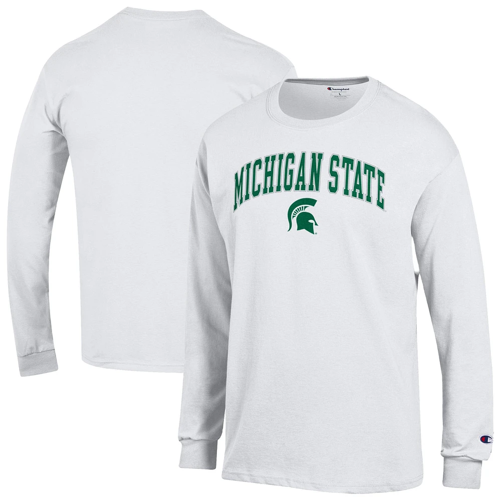 T-shirt à manches longues blanc champion pour homme Michigan State Spartans avec logo Arch Over