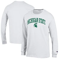 T-shirt à manches longues blanc champion pour homme Michigan State Spartans avec logo Arch Over