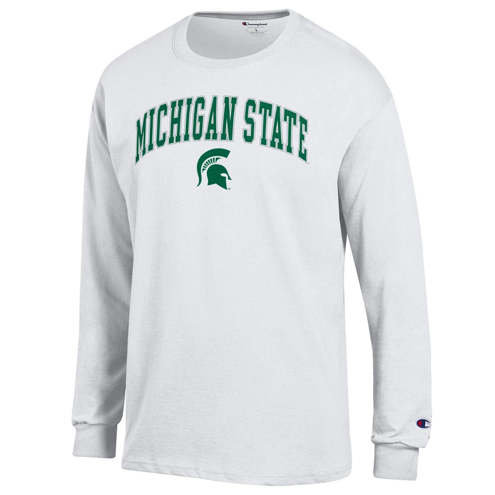 T-shirt à manches longues blanc champion pour homme Michigan State Spartans avec logo Arch Over