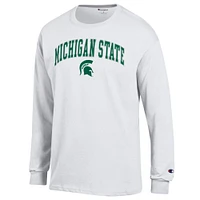 T-shirt à manches longues blanc champion pour homme Michigan State Spartans avec logo Arch Over