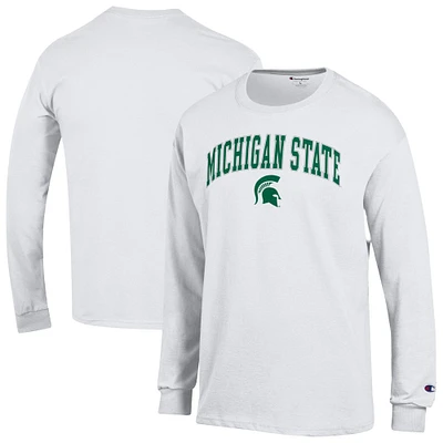 T-shirt à manches longues blanc champion pour homme Michigan State Spartans avec logo Arch Over