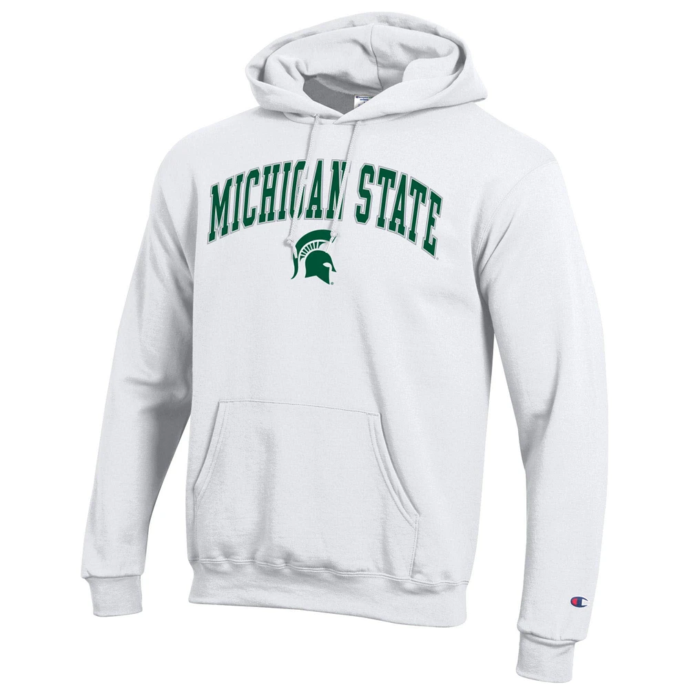 Sweat à capuche blanc Champion pour homme avec logo Arch Over des Spartans de l'État du Michigan