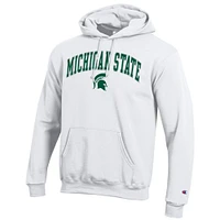 Sweat à capuche blanc Champion pour homme avec logo Arch Over des Spartans de l'État du Michigan
