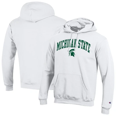 Sweat à capuche blanc Champion pour homme avec logo Arch Over des Spartans de l'État du Michigan