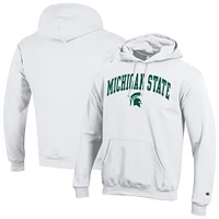 Sweat à capuche blanc Champion pour homme avec logo Arch Over des Spartans de l'État du Michigan