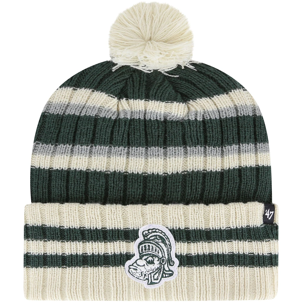 Bonnet en tricot à revers No Huddle '47 Michigan State Spartans pour hommes avec pompon vert