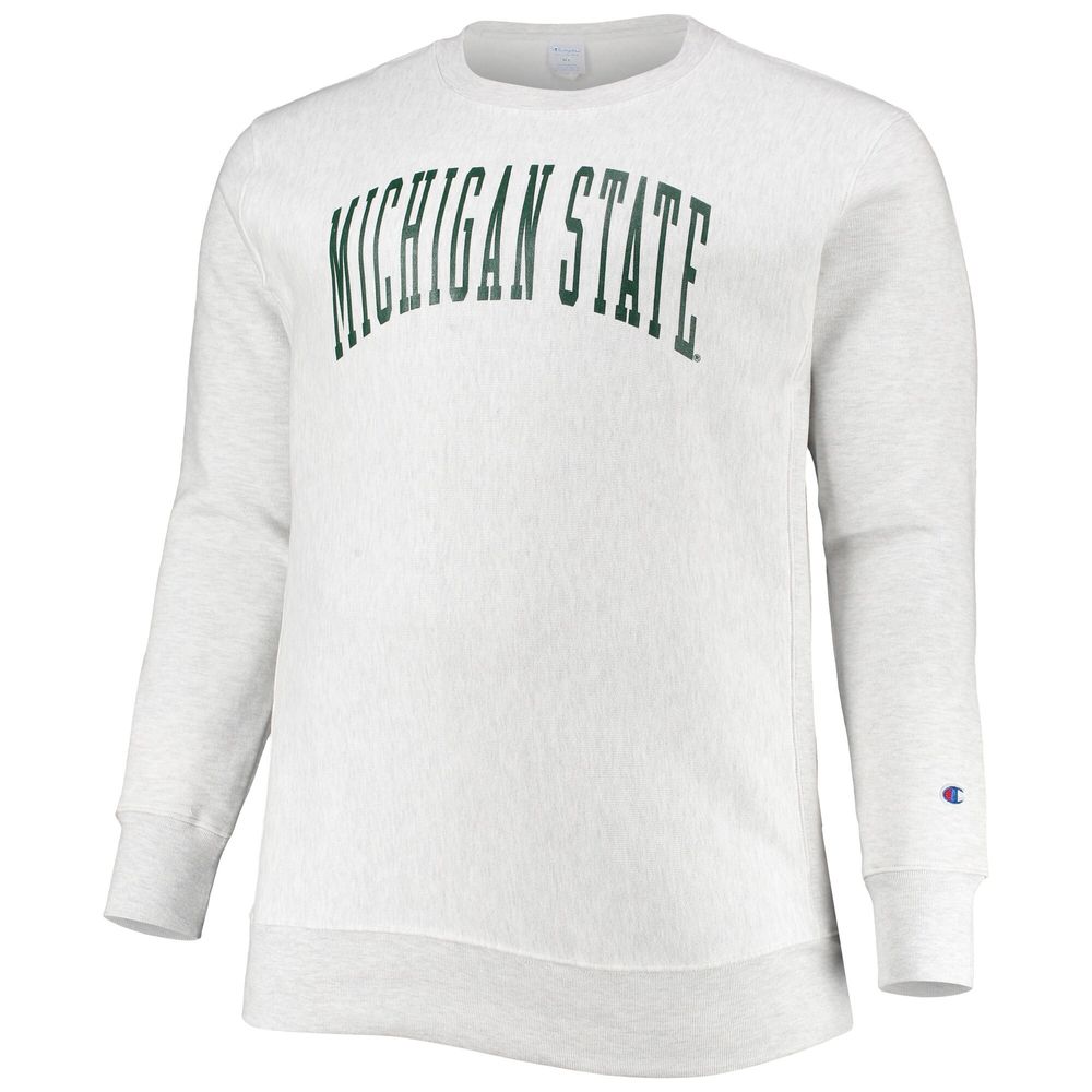 Men's Champion Ash Michigan State Spartans Big & Tall Reverse Weave Fleece Crewneck Pullover Sweatshirt