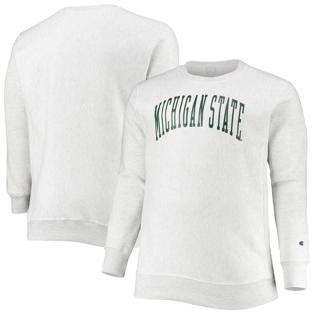 Men's Champion Ash Michigan State Spartans Big & Tall Reverse Weave Fleece Crewneck Pullover Sweatshirt