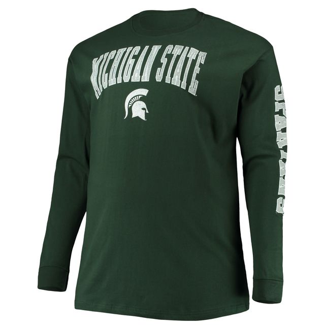 T-shirt à manches longues pour hommes Champion Green Michigan State Spartans Tailles Big & Tall 2-Hit