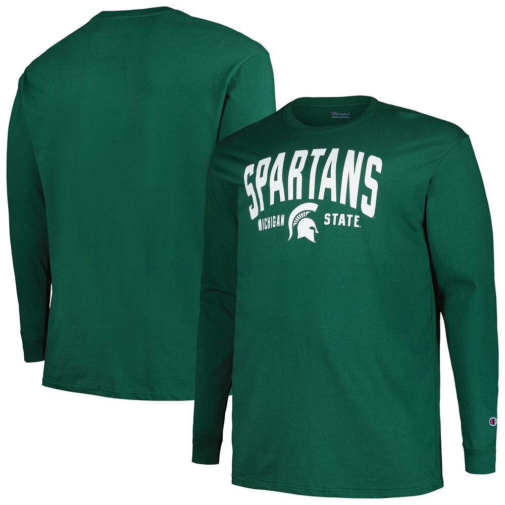 T-shirt vert à manches longues Champion Michigan State Spartans Big & Tall Arch pour hommes