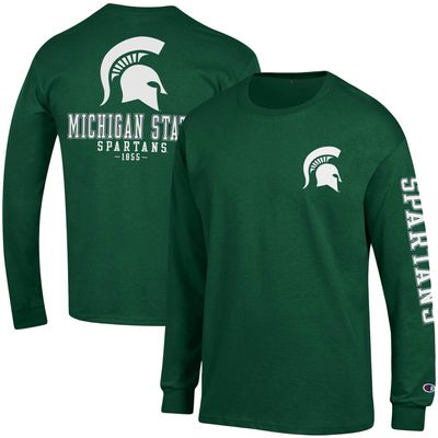 Men's Champion Green Michigan State Spartans Team Stack Long Sleeve T-Shirt