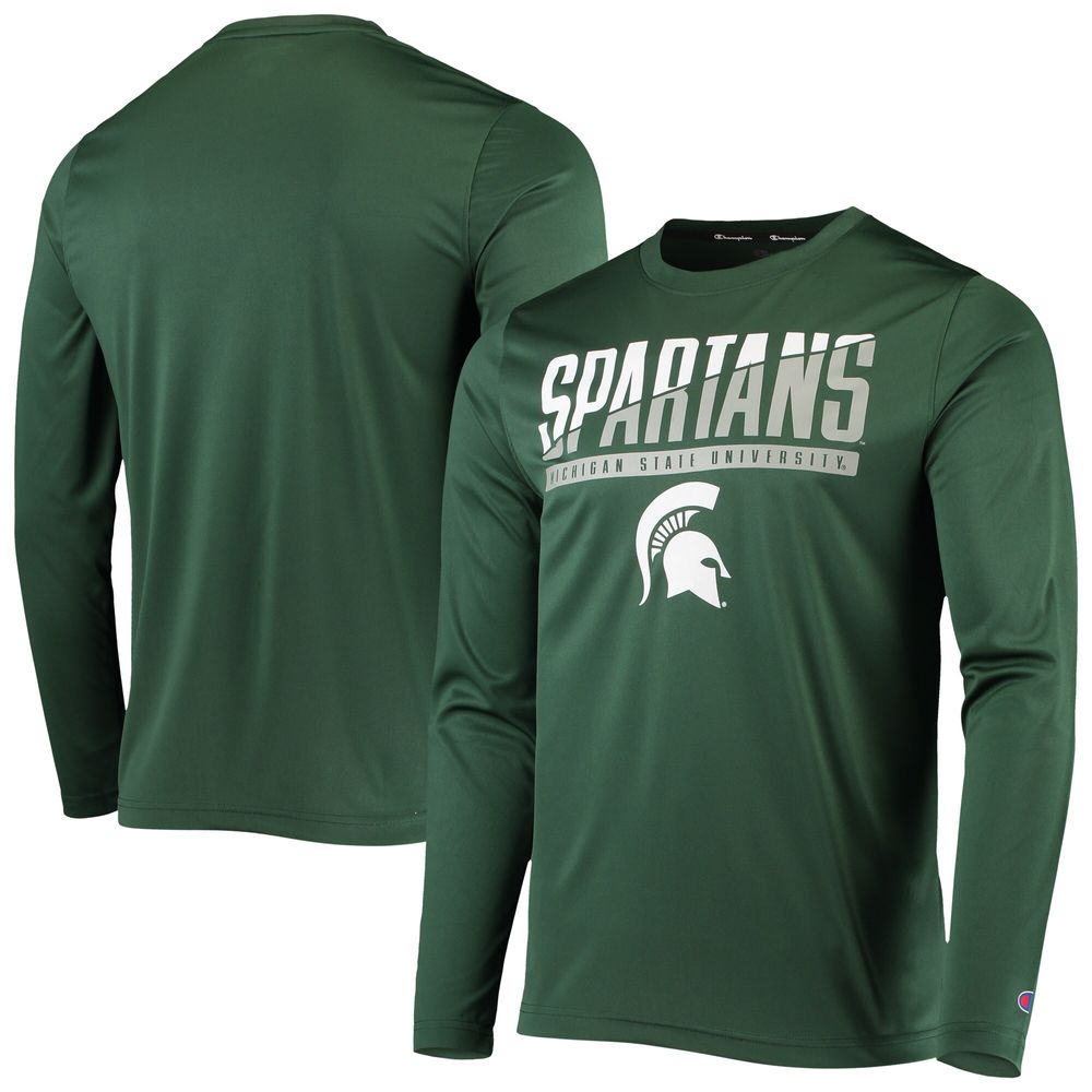 Men's Champion Green Michigan State Spartans Wordmark Slash Long Sleeve T-Shirt