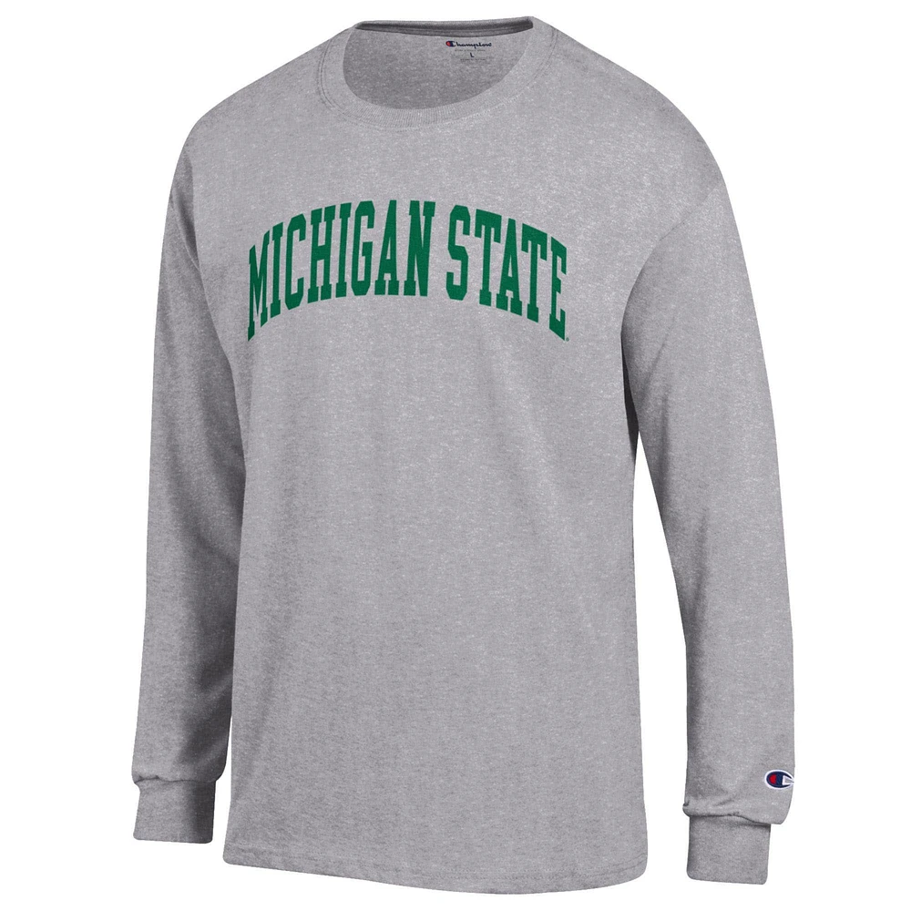 Men's Champion  Heather Gray Michigan State Spartans Basic Arch Long Sleeve T-Shirt