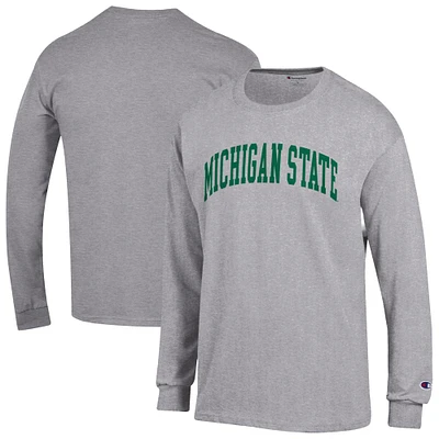 Men's Champion  Heather Gray Michigan State Spartans Basic Arch Long Sleeve T-Shirt