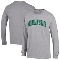 Men's Champion  Heather Gray Michigan State Spartans Basic Arch Long Sleeve T-Shirt