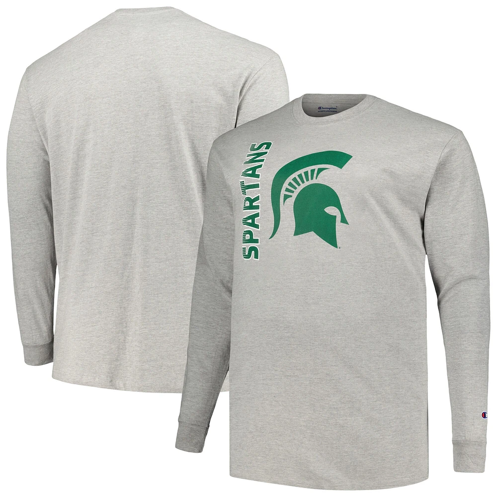 Men's Champion Heather Gray Michigan State Spartans Big & Tall Mascot Long Sleeve T-Shirt