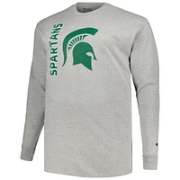 Men's Champion Heather Gray Michigan State Spartans Big & Tall Mascot Long Sleeve T-Shirt