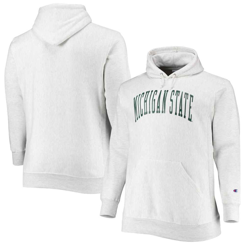 Men's Champion Heathered Gray Michigan State Spartans Big & Tall Reverse Weave Fleece Pullover Hoodie Sweatshirt