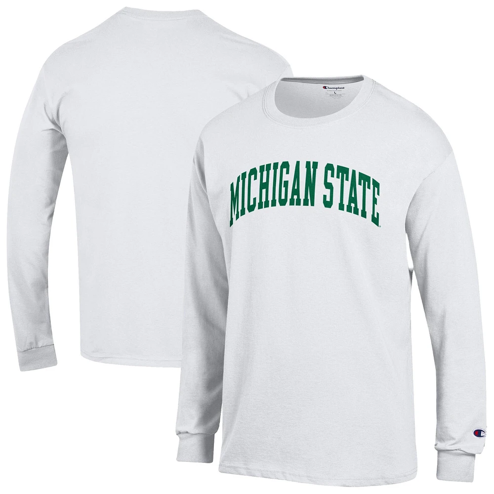 T-shirt à manches longues blanc Champion Michigan State Spartans Basic Arch pour homme
