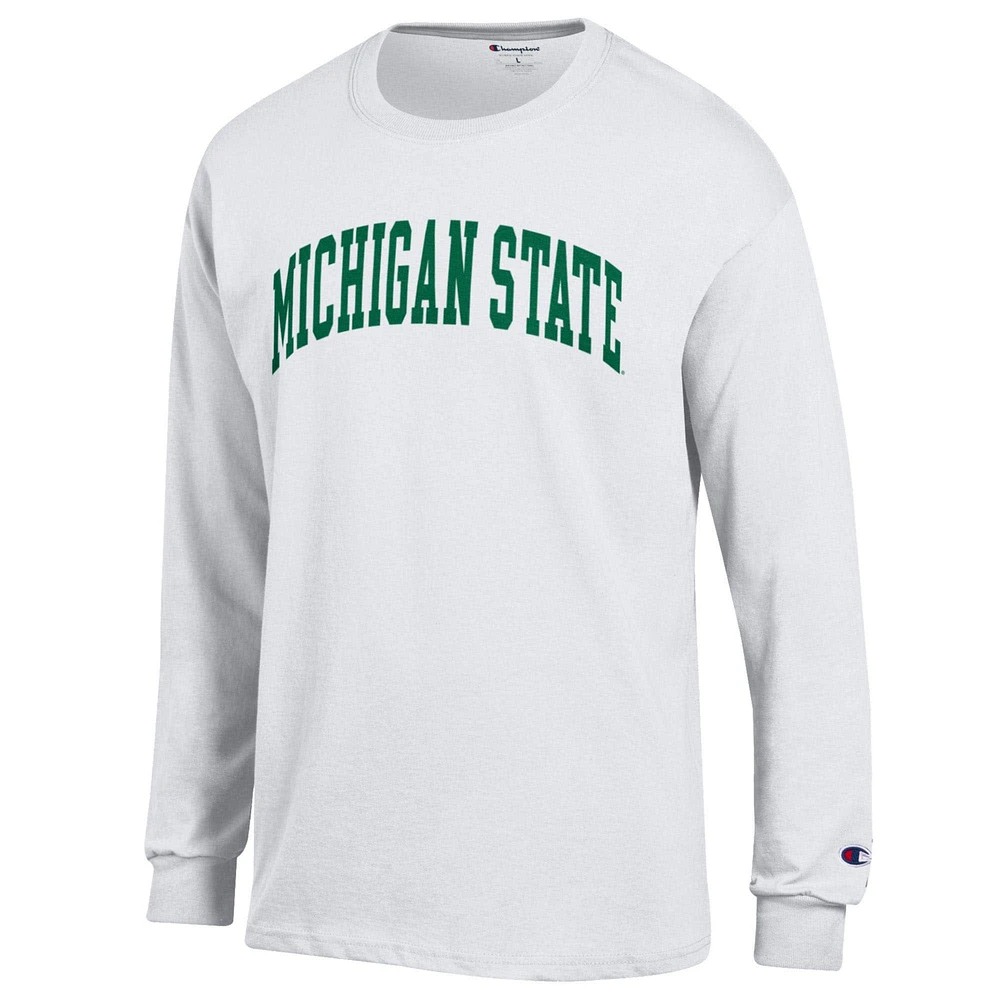 T-shirt à manches longues blanc Champion Michigan State Spartans Basic Arch pour homme