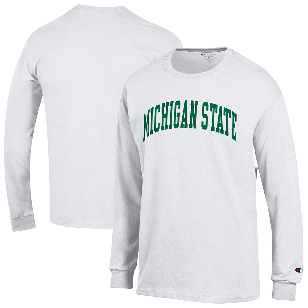 T-shirt à manches longues blanc Champion Michigan State Spartans Basic Arch pour homme