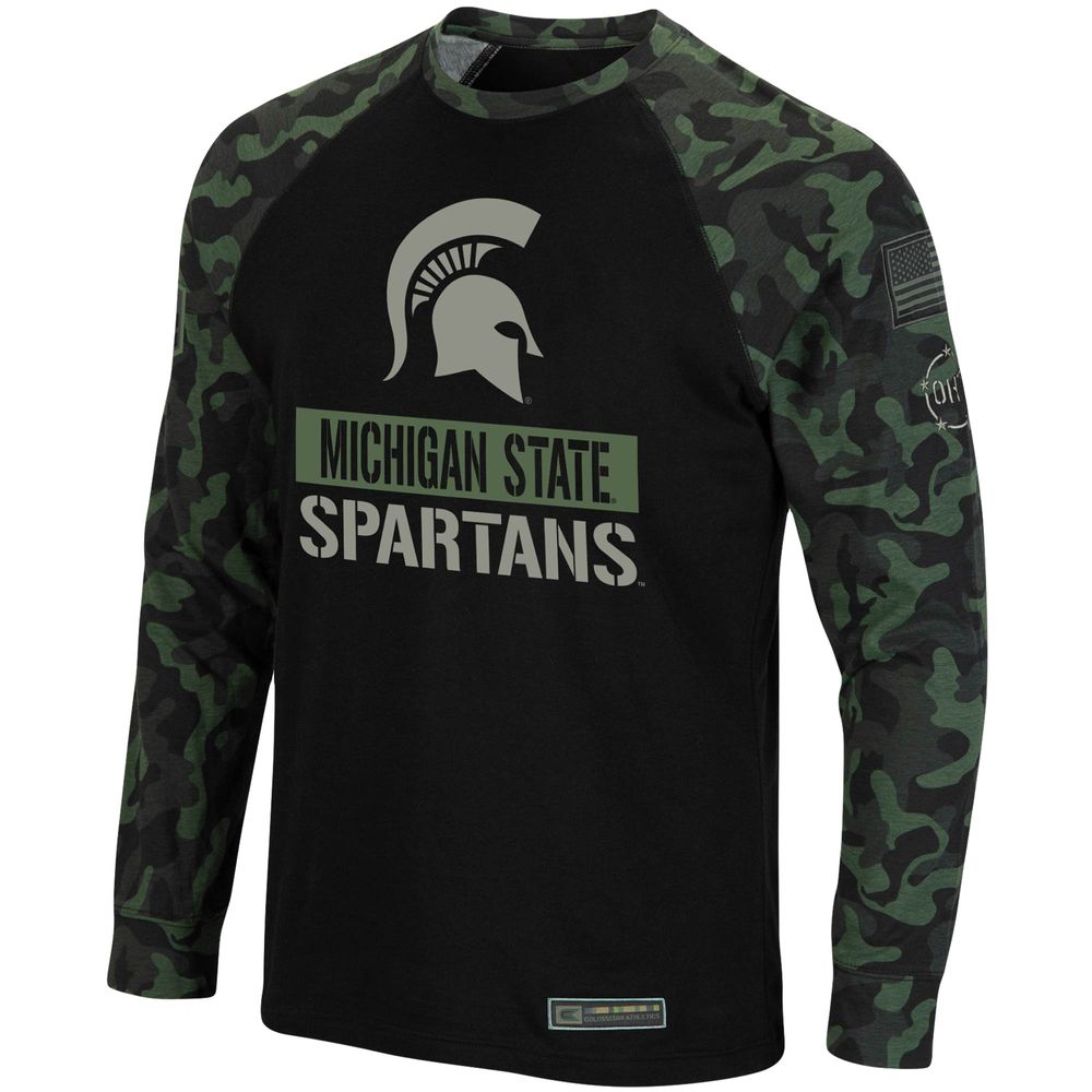 Men's Colosseum Black/Camo Michigan State Spartans OHT Military Appreciation Big & Tall Raglan Long Sleeve T-Shirt