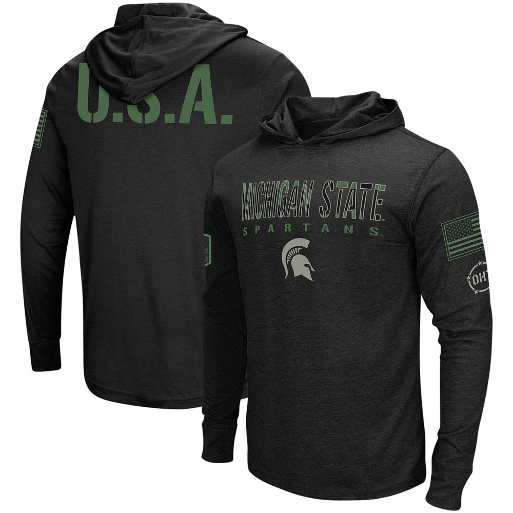 T-shirt à capuche manches longues pour hommes Colosseum Black Michigan State Spartans Big & Tall OHT Military Appréciation Tango