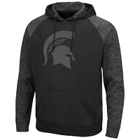 Men's Colosseum Black Michigan State Spartans Blackout 3.0 Tonal Raglan Pullover Hoodie