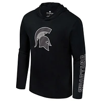 Men's Colosseum Black Michigan State Spartans Color Pop Active Blend 2-Hit Long Sleeve Hooded T-Shirt