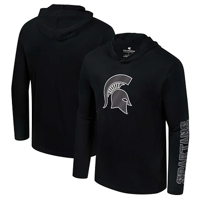 Men's Colosseum Black Michigan State Spartans Color Pop Active Blend 2-Hit Long Sleeve Hooded T-Shirt