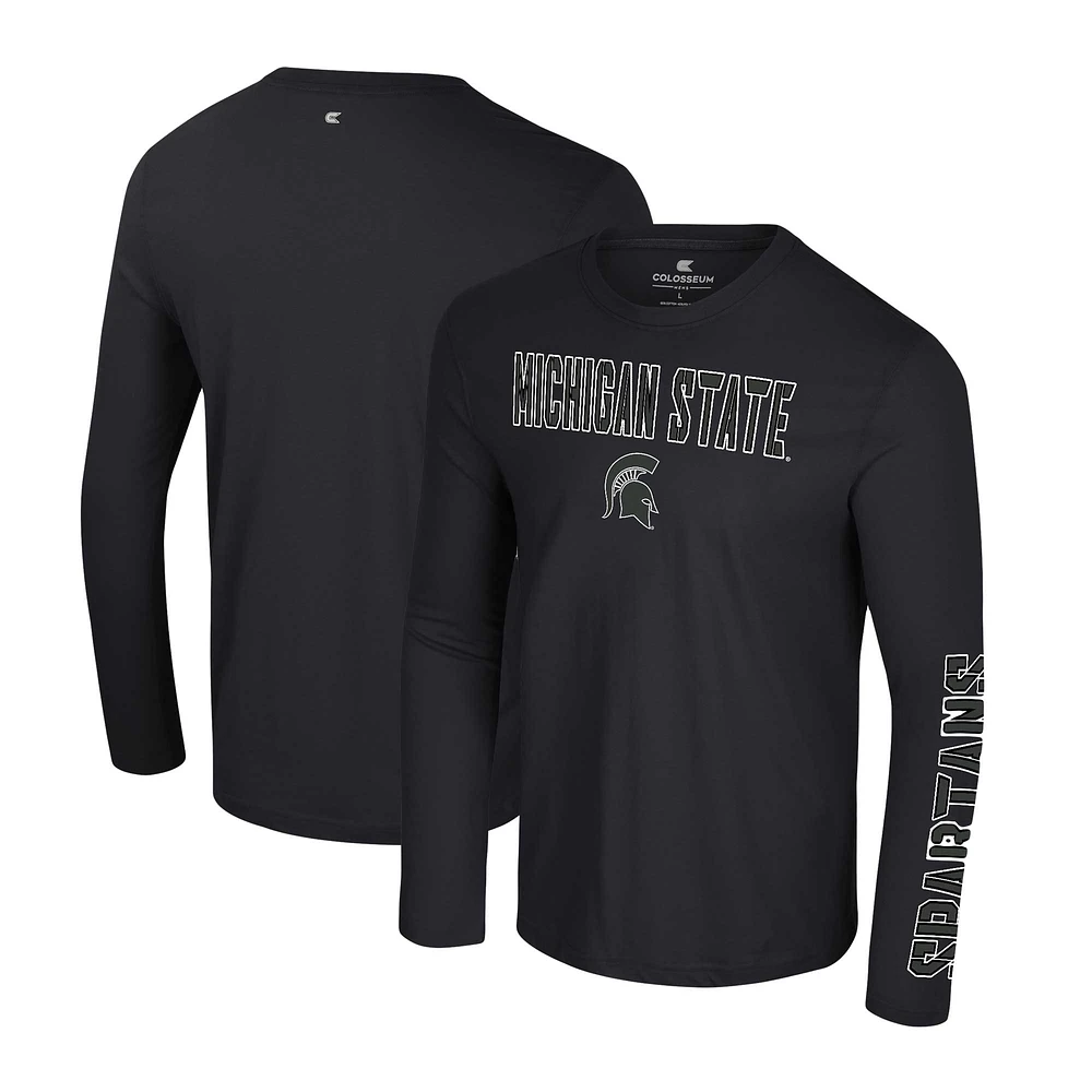 Men's Colosseum Black Michigan State Spartans Color Pop Active Blend 2-Hit Long Sleeve T-Shirt