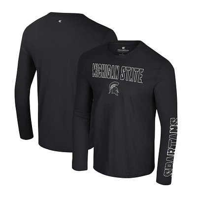 T-shirt à manches longues Colosseum noir Michigan State Spartans Color Pop Active Blend 2-Hit pour hommes