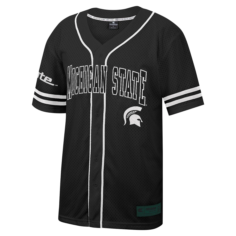Maillot de baseball boutonné en maille Free Spirited des Michigan State Spartans Colosseum noir pour hommes