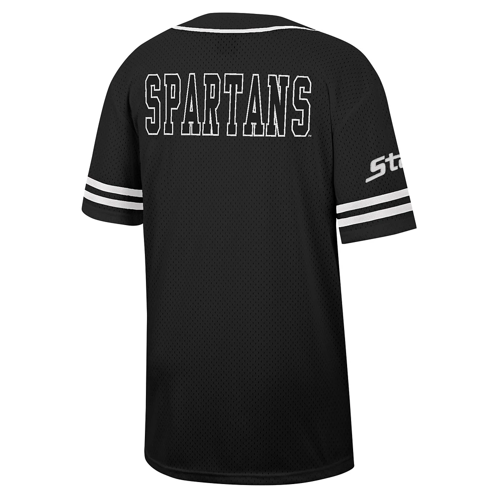 Maillot de baseball boutonné en maille Free Spirited des Michigan State Spartans Colosseum noir pour hommes