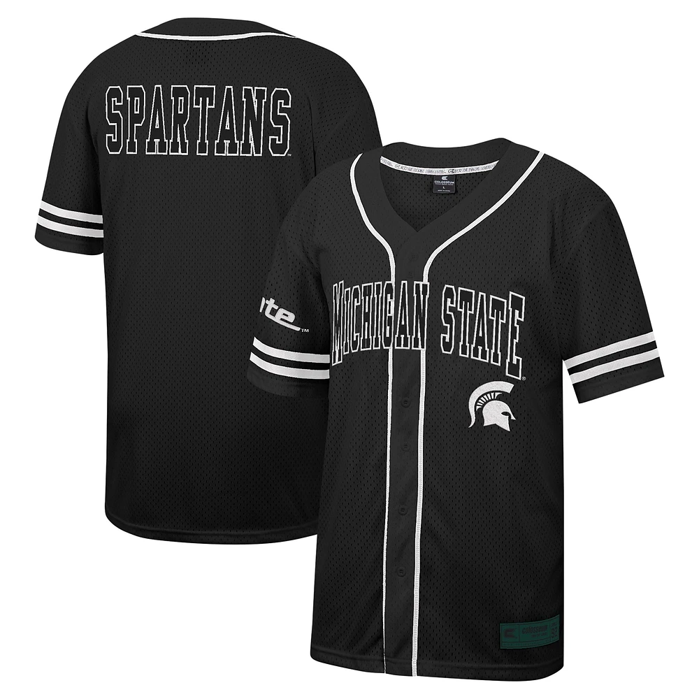 Maillot de baseball boutonné en maille Free Spirited des Michigan State Spartans Colosseum noir pour hommes